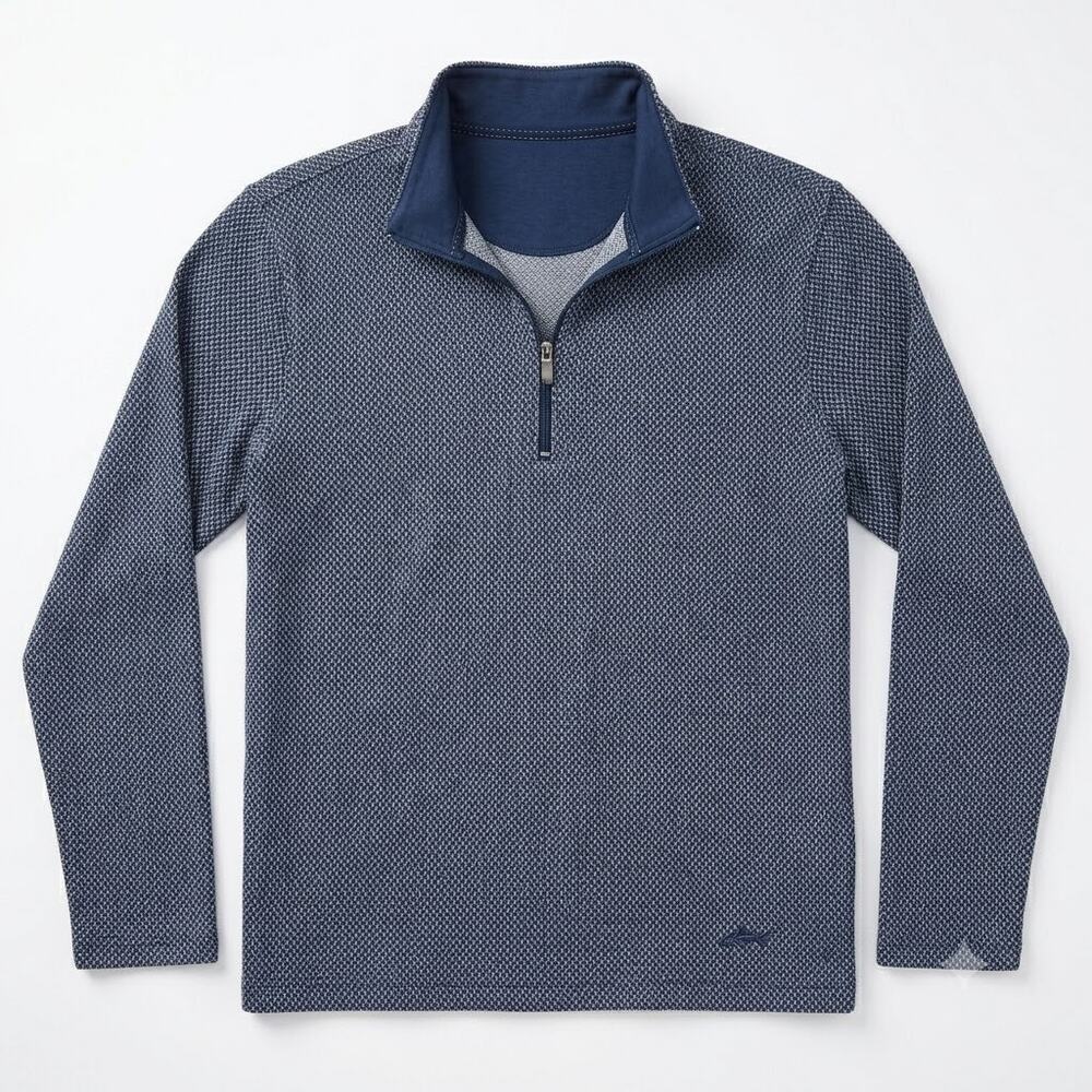Tommy Bahama 1/4 Zip Mock Neck French Terry Sweater Blue Chevron Mens Medium